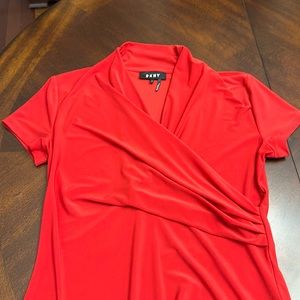 DKNY Red Faux Wrap Top Blouse Size Small